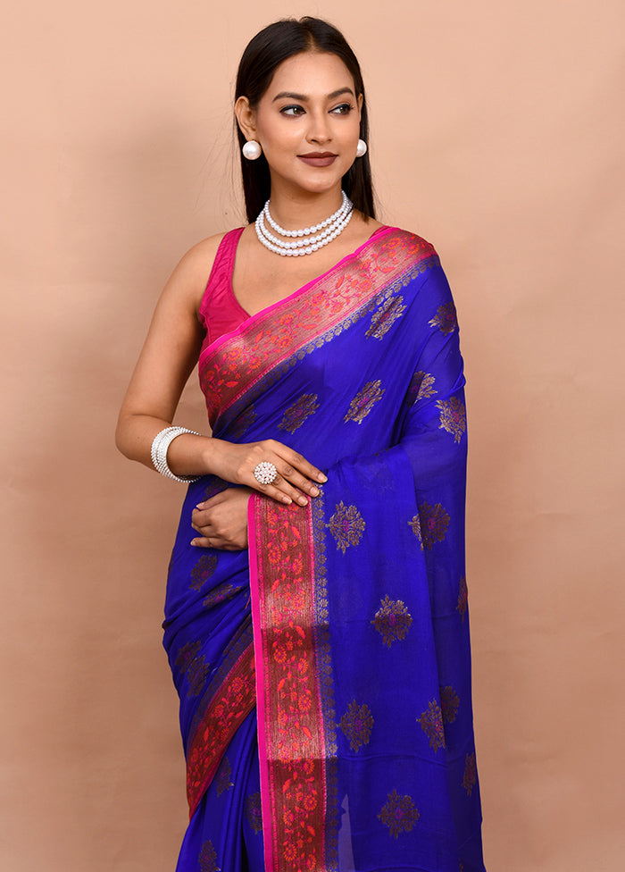 Blue Georgette Saree With Blouse Piece - Indian Silk House Agencies