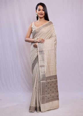 Cream Dupion Silk Saree With Blouse Piece - Indian Silk House Agencies