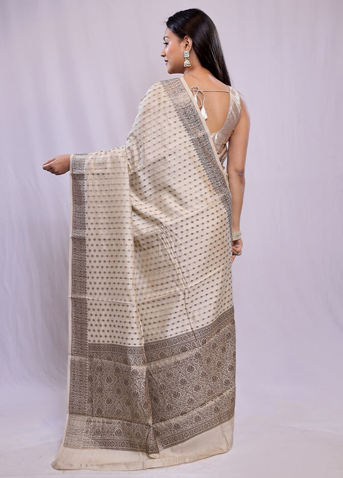 Cream Dupion Silk Saree With Blouse Piece - Indian Silk House Agencies