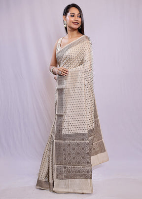 Cream Dupion Silk Saree With Blouse Piece - Indian Silk House Agencies