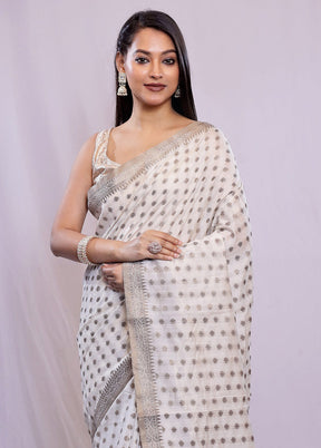 White Dupion Silk Saree With Blouse Piece - Indian Silk House Agencies