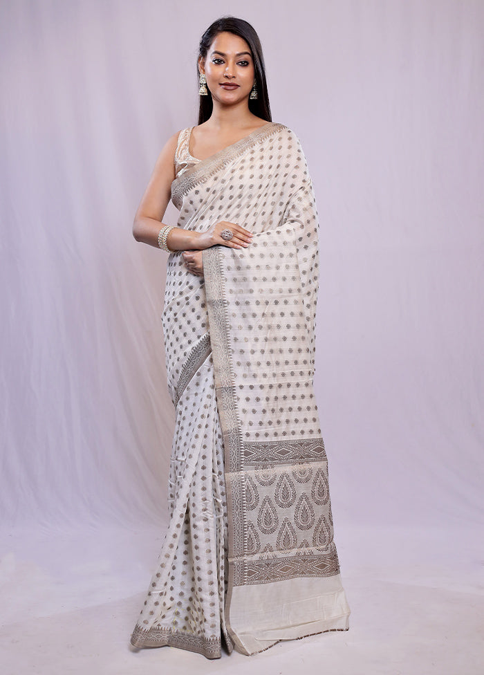 White Dupion Silk Saree With Blouse Piece - Indian Silk House Agencies