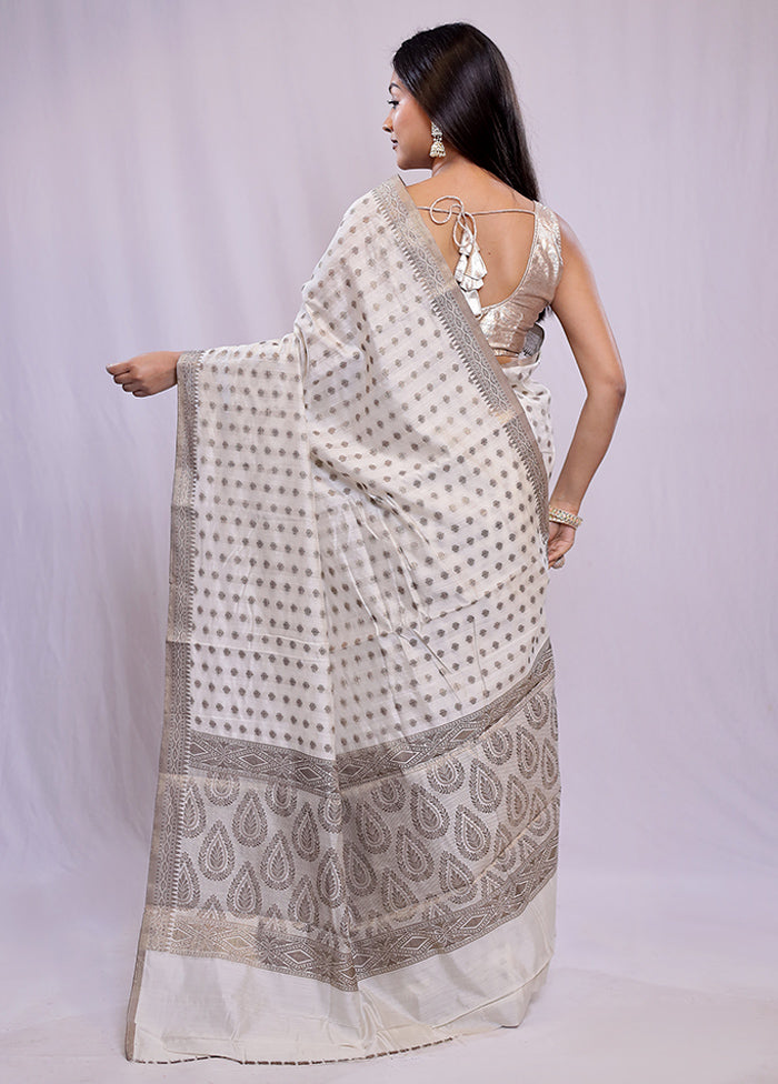 White Dupion Silk Saree With Blouse Piece - Indian Silk House Agencies