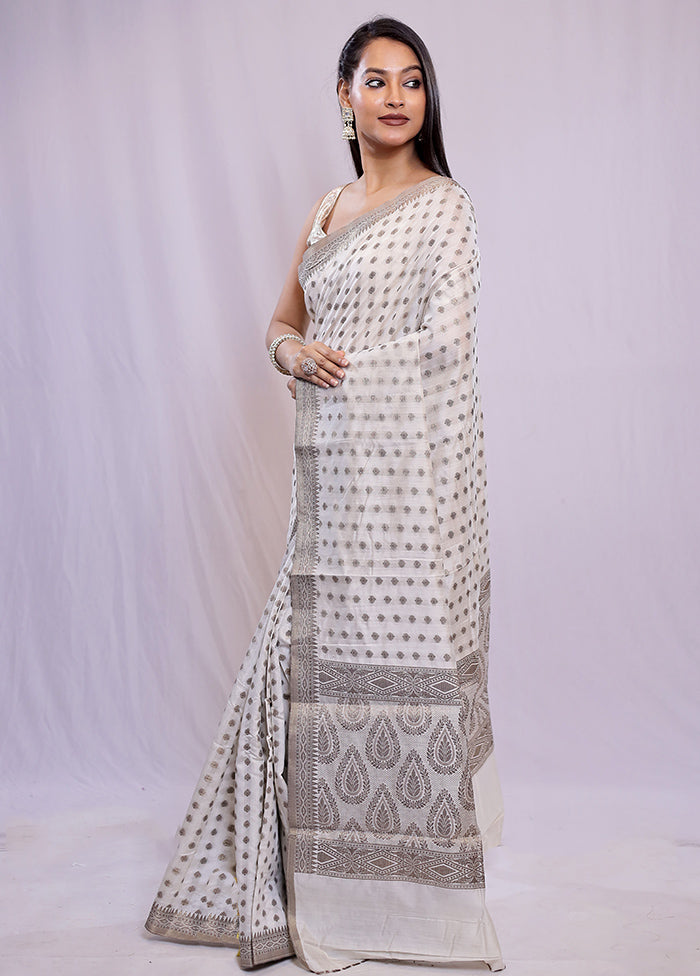 White Dupion Silk Saree With Blouse Piece - Indian Silk House Agencies