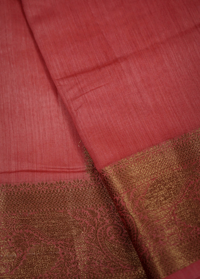 Pink Tussar Pure Silk Saree With Blouse Piece - Indian Silk House Agencies