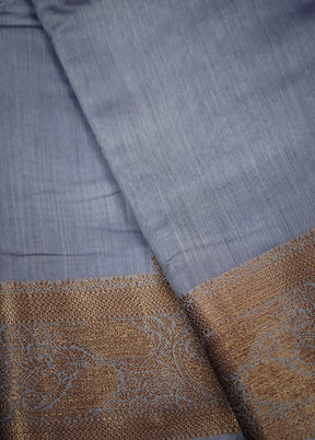 Grey Tussar Pure Silk Saree With Blouse Piece - Indian Silk House Agencies