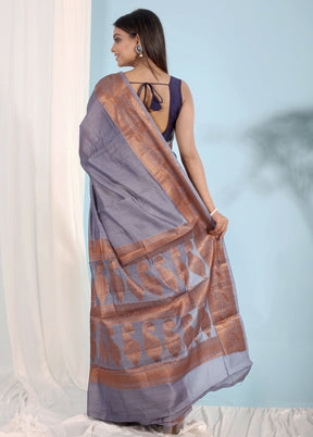 Grey Tussar Pure Silk Saree With Blouse Piece - Indian Silk House Agencies