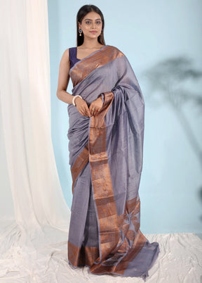 Grey Tussar Pure Silk Saree With Blouse Piece - Indian Silk House Agencies