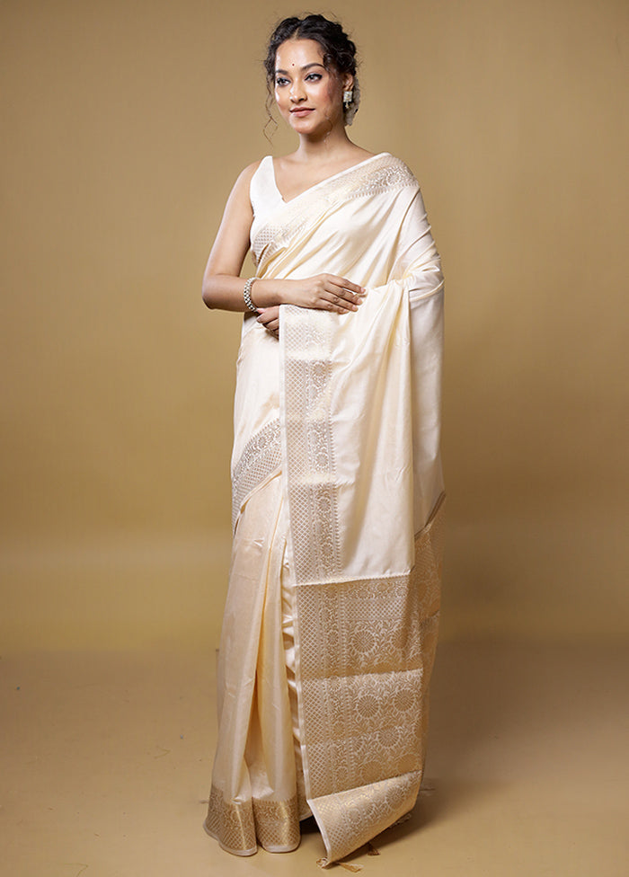 Cream Dupion Silk Saree With Blouse Piece