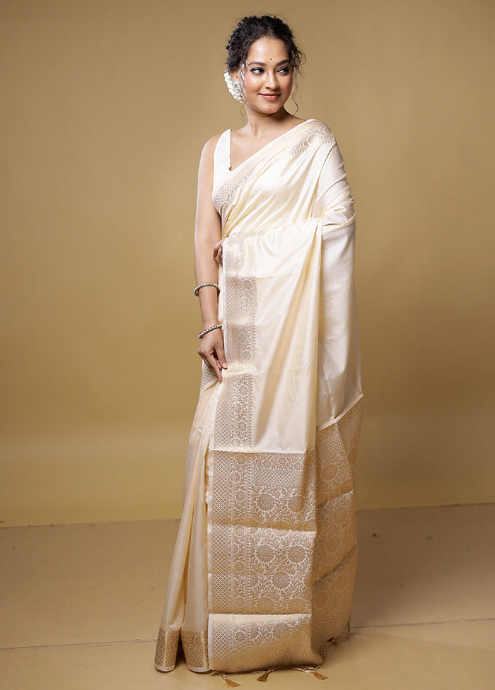 Cream Dupion Silk Saree With Blouse Piece