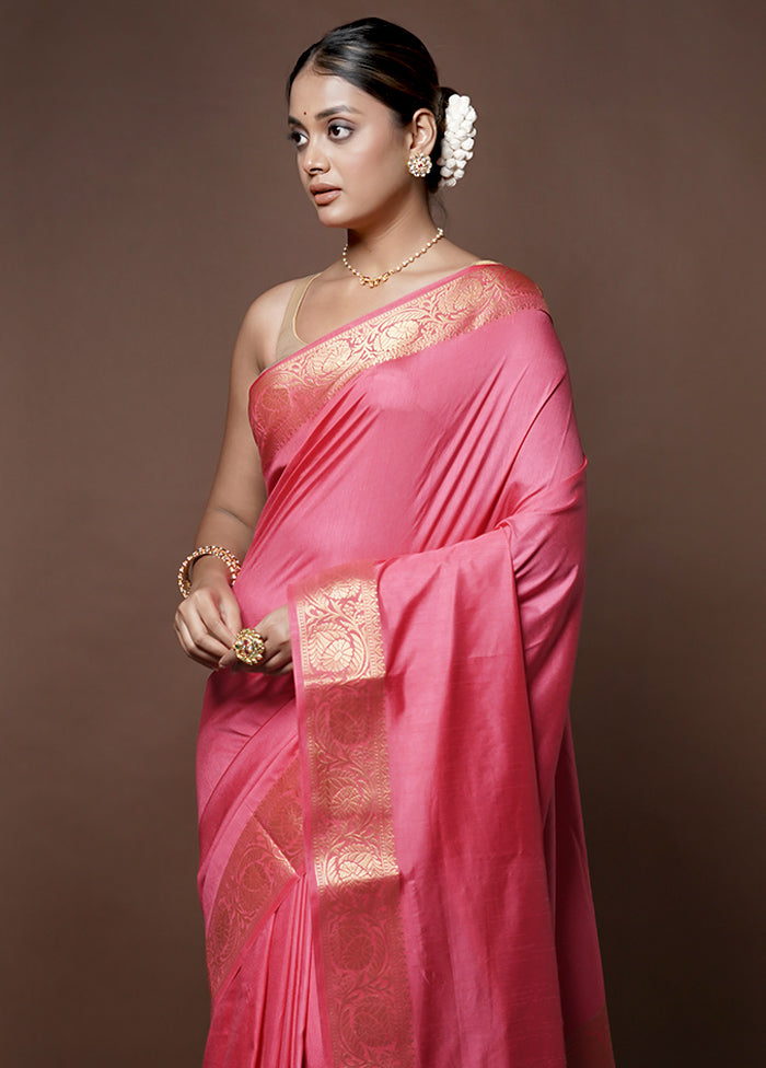 Pink Dupion Silk Saree With Blouse Piece