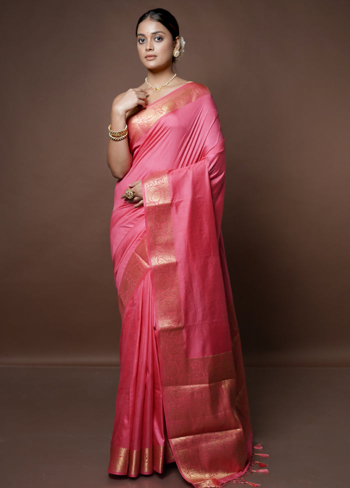 Pink Dupion Silk Saree With Blouse Piece