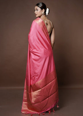 Pink Dupion Silk Saree With Blouse Piece