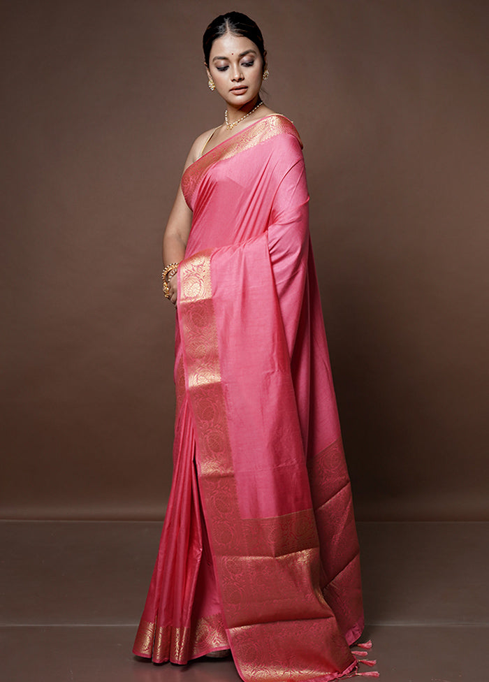 Pink Dupion Silk Saree With Blouse Piece