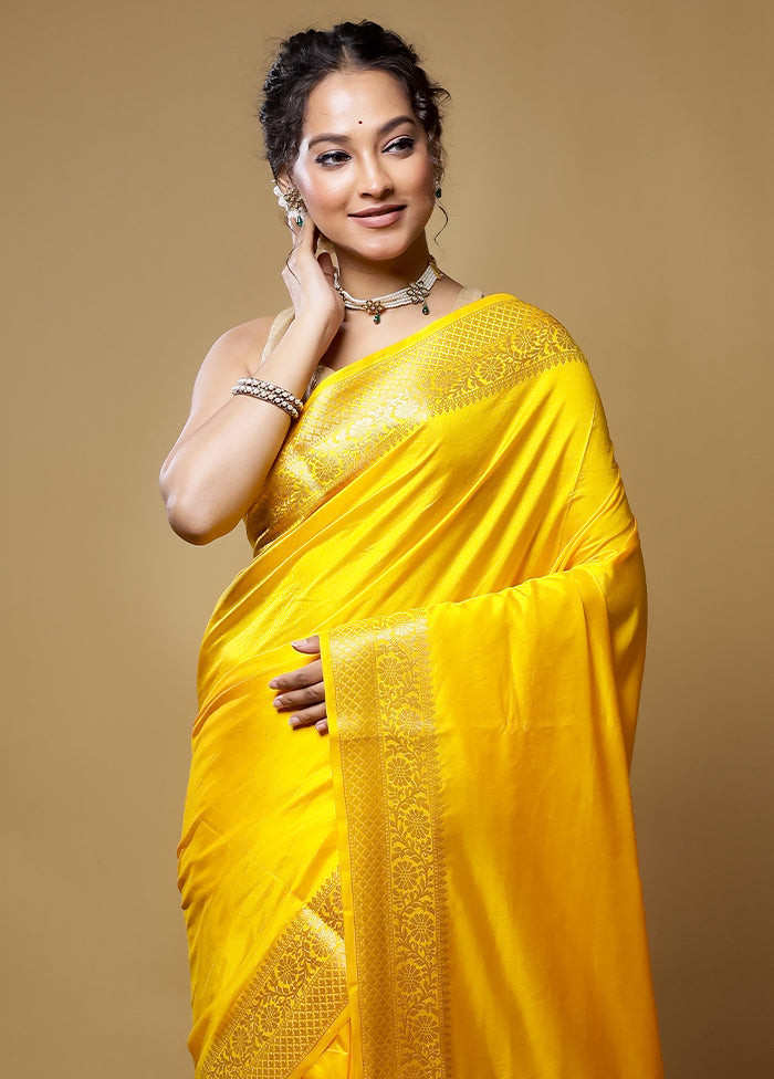 Yellow Dupion Silk Saree With Blouse Piece