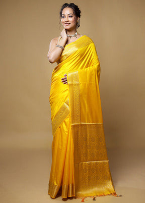 Yellow Dupion Silk Saree With Blouse Piece