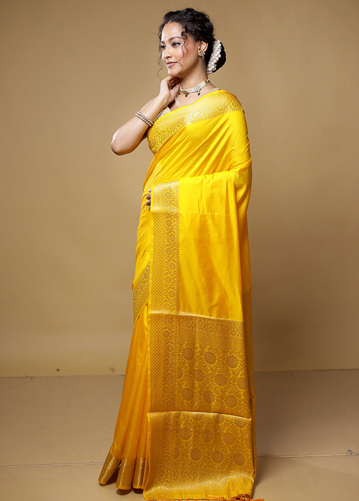 Yellow Dupion Silk Saree With Blouse Piece