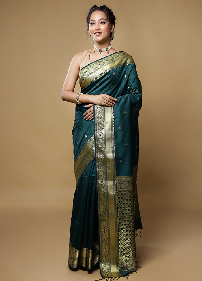 Green Kanjivaram Silk Saree With Blouse Piece