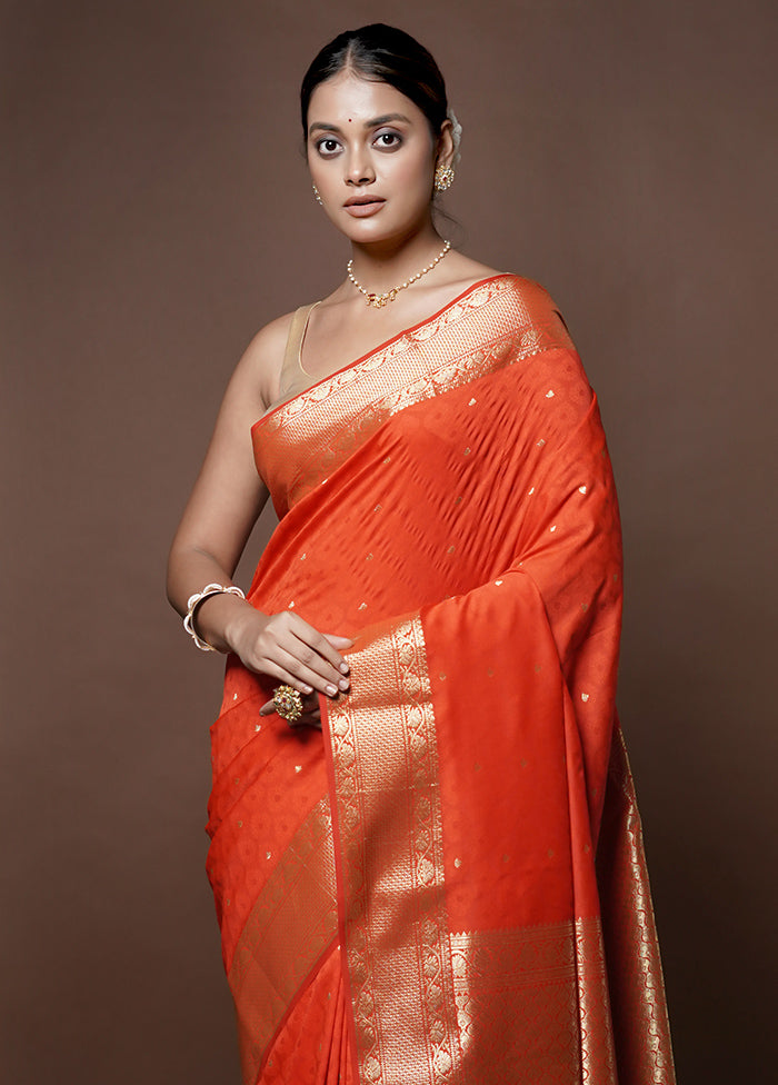 Orange Kanjivaram Silk Saree With Blouse Piece