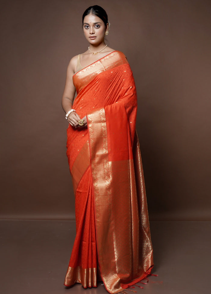 Orange Kanjivaram Silk Saree With Blouse Piece