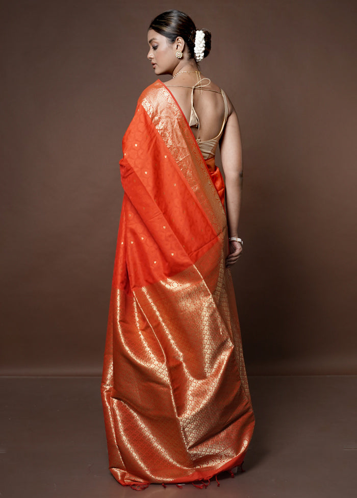 Orange Kanjivaram Silk Saree With Blouse Piece