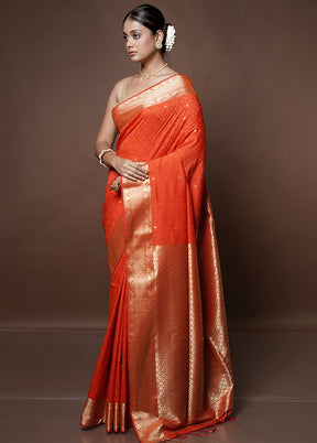 Orange Kanjivaram Silk Saree With Blouse Piece