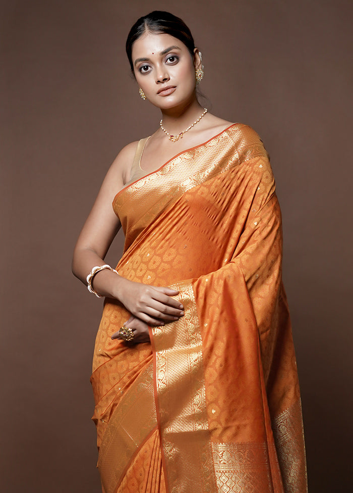 Orange Kanjivaram Silk Saree With Blouse Piece