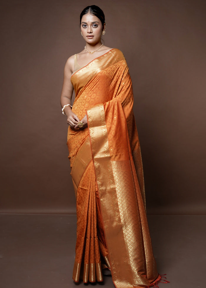 Orange Kanjivaram Silk Saree With Blouse Piece