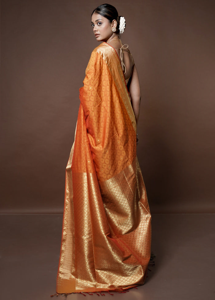 Orange Kanjivaram Silk Saree With Blouse Piece