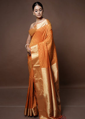 Orange Kanjivaram Silk Saree With Blouse Piece