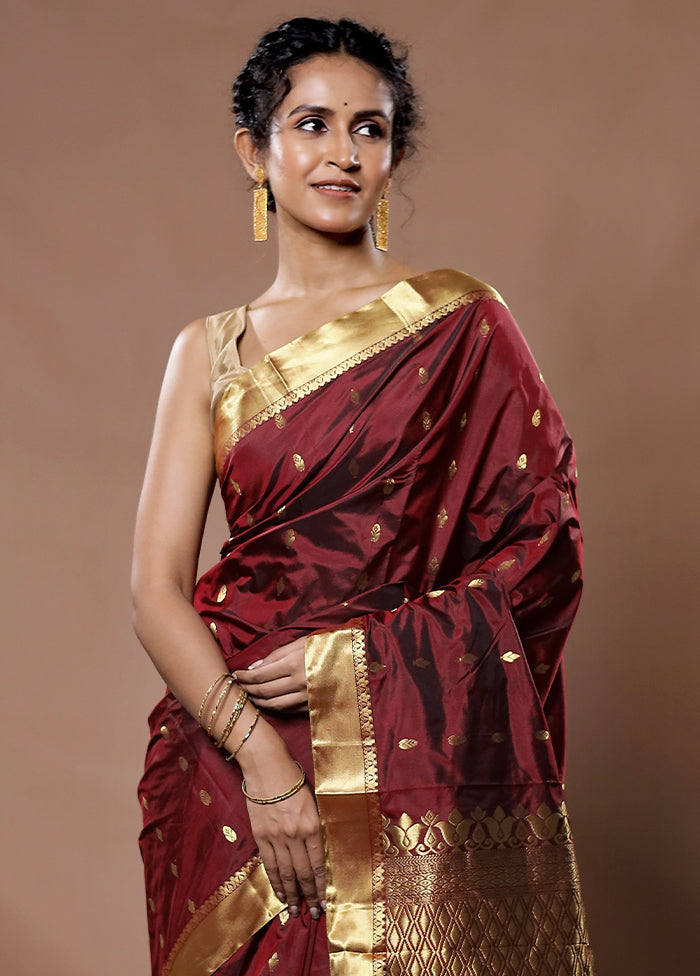 Maroon Kanjivaram Silk Saree With Blouse Piece - Indian Silk House Agencies