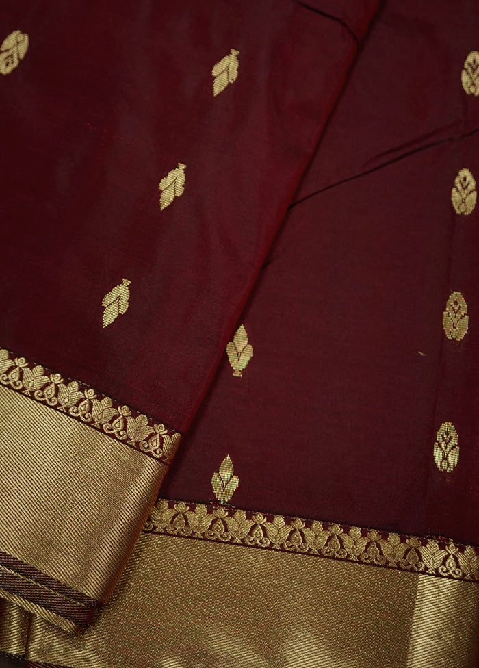 Maroon Kanjivaram Silk Saree With Blouse Piece - Indian Silk House Agencies