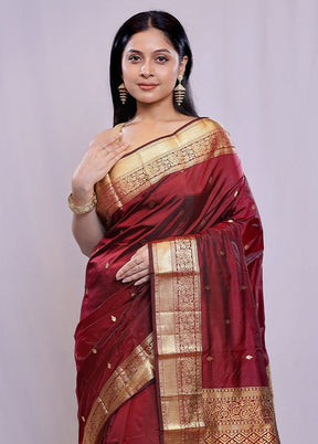 Maroon Kanjivaram Silk Saree With Blouse Piece - Indian Silk House Agencies