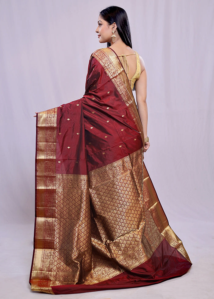 Maroon Kanjivaram Silk Saree With Blouse Piece - Indian Silk House Agencies