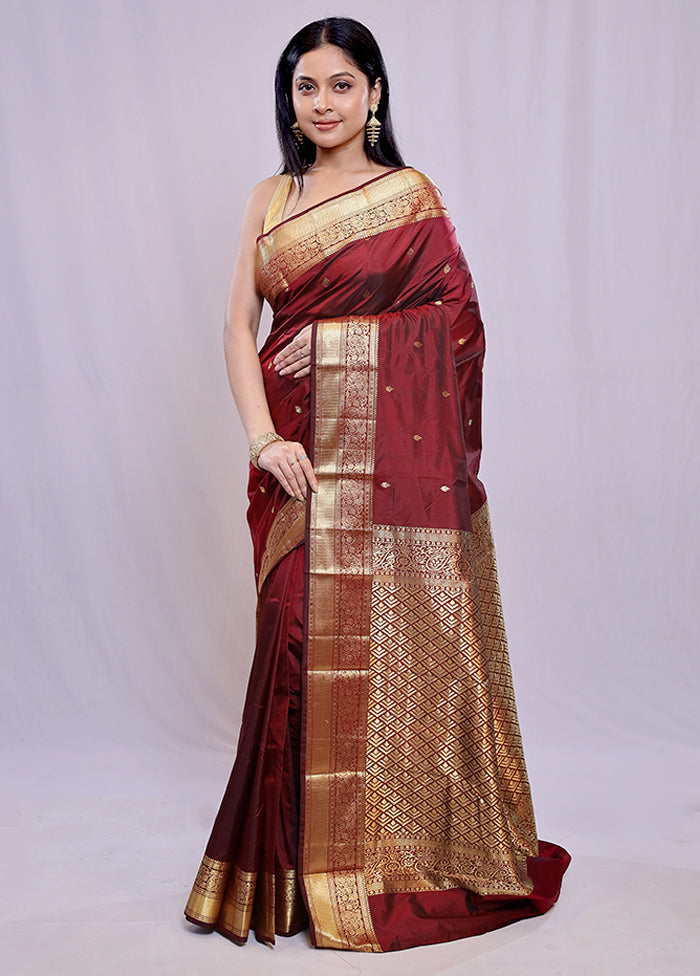 Maroon Kanjivaram Silk Saree With Blouse Piece - Indian Silk House Agencies