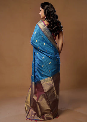 Blue Kanjivaram Silk Saree With Blouse Piece - Indian Silk House Agencies