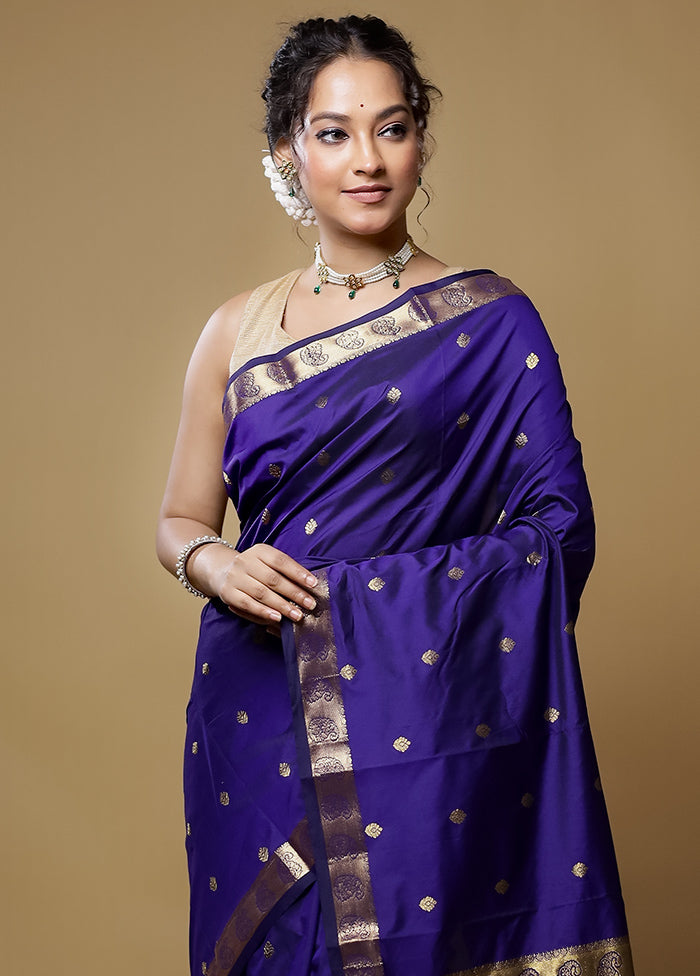 Blue Kanjivaram Silk Saree With Blouse Piece