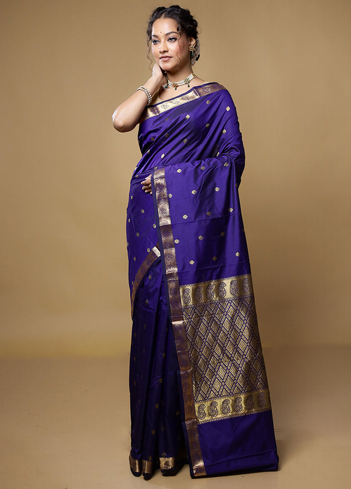 Blue Kanjivaram Silk Saree With Blouse Piece