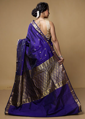 Blue Kanjivaram Silk Saree With Blouse Piece