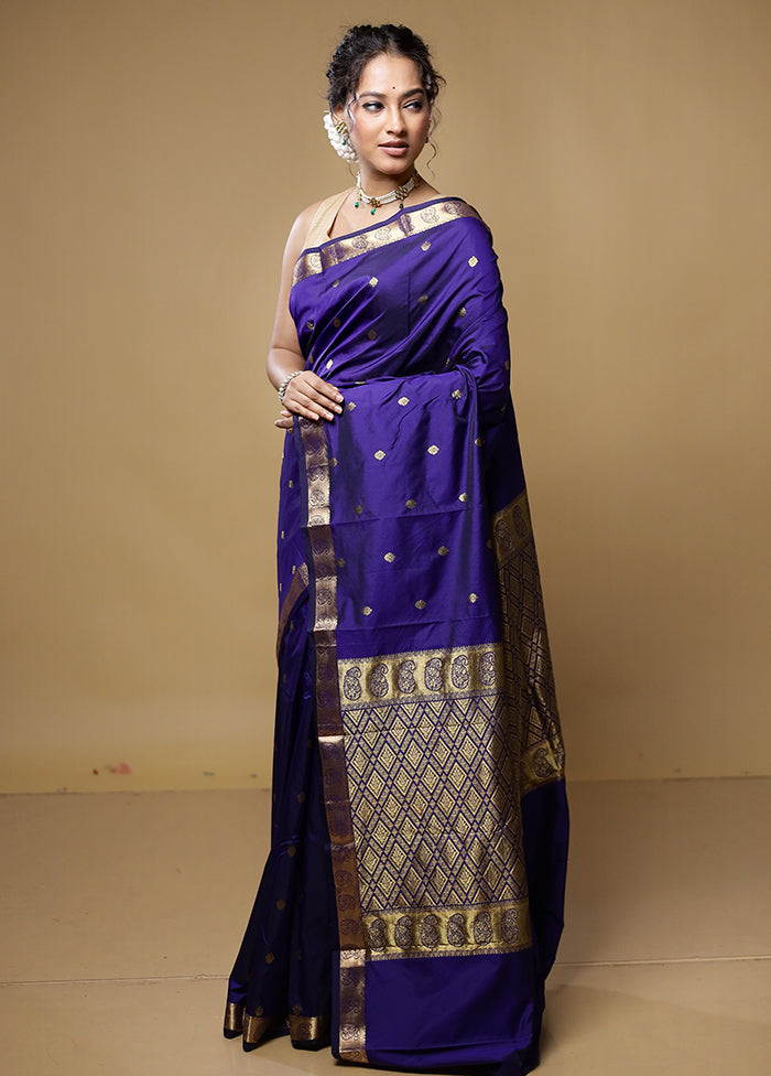 Blue Kanjivaram Silk Saree With Blouse Piece