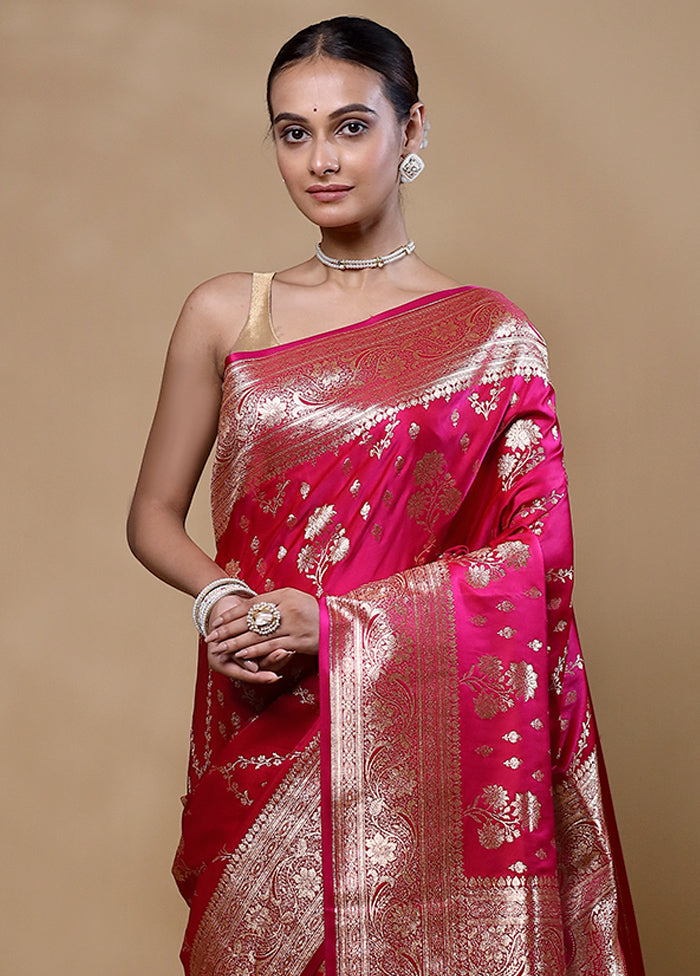 Pink Banarasi Silk Saree With Blouse Piece