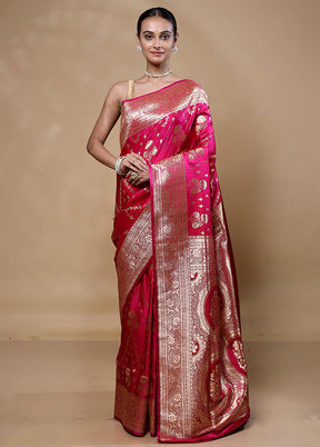 Pink Banarasi Silk Saree With Blouse Piece