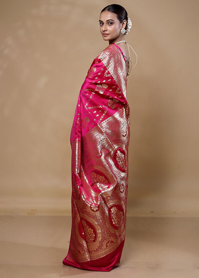 Pink Banarasi Silk Saree With Blouse Piece