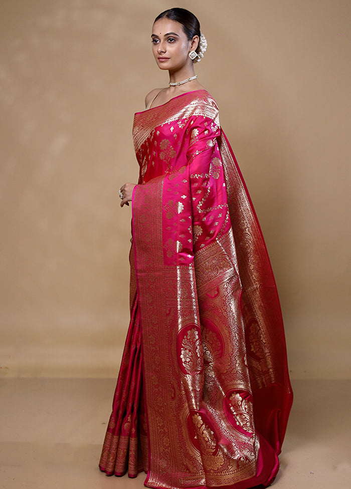 Pink Banarasi Silk Saree With Blouse Piece