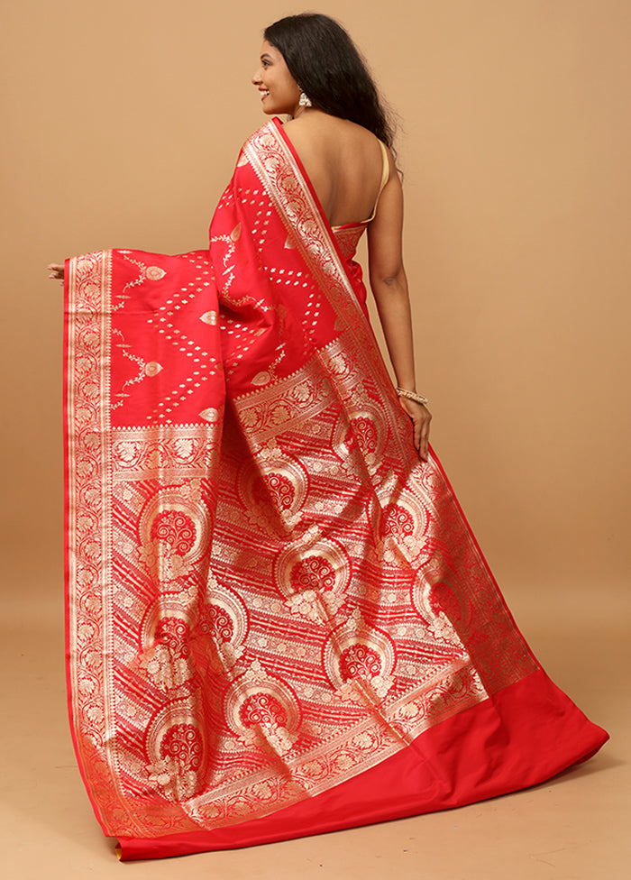 Red Banarasi Silk Saree With Blouse Piece