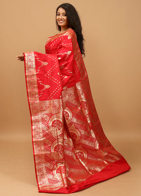 Red Banarasi Silk Saree With Blouse Piece