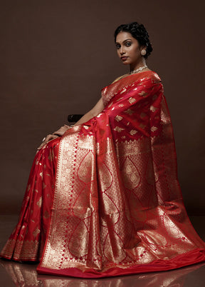 Red Banarasi Silk Saree With Blouse Piece - Indian Silk House Agencies