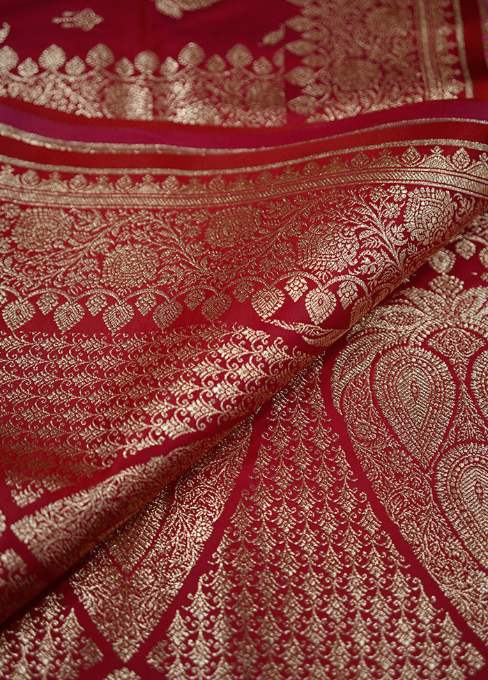 Red Banarasi Silk Saree With Blouse Piece - Indian Silk House Agencies