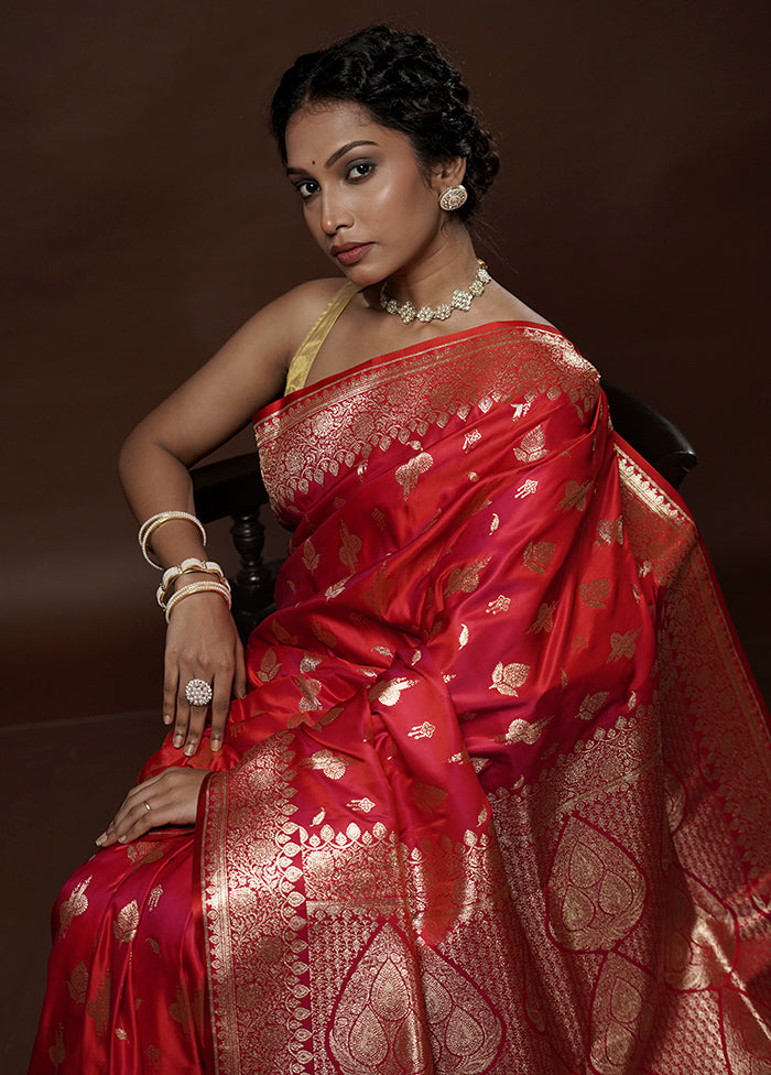 Red Banarasi Silk Saree With Blouse Piece - Indian Silk House Agencies