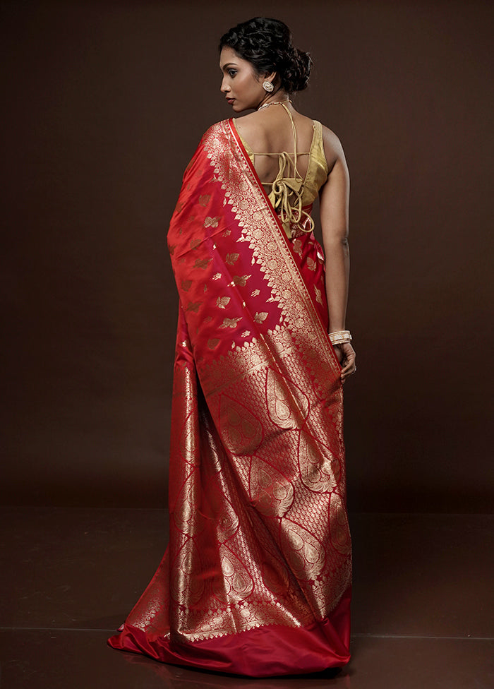 Red Banarasi Silk Saree With Blouse Piece - Indian Silk House Agencies